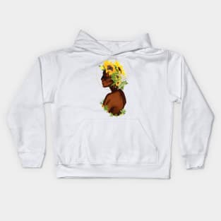 Black Woman with Sunflower Crown Kids Hoodie